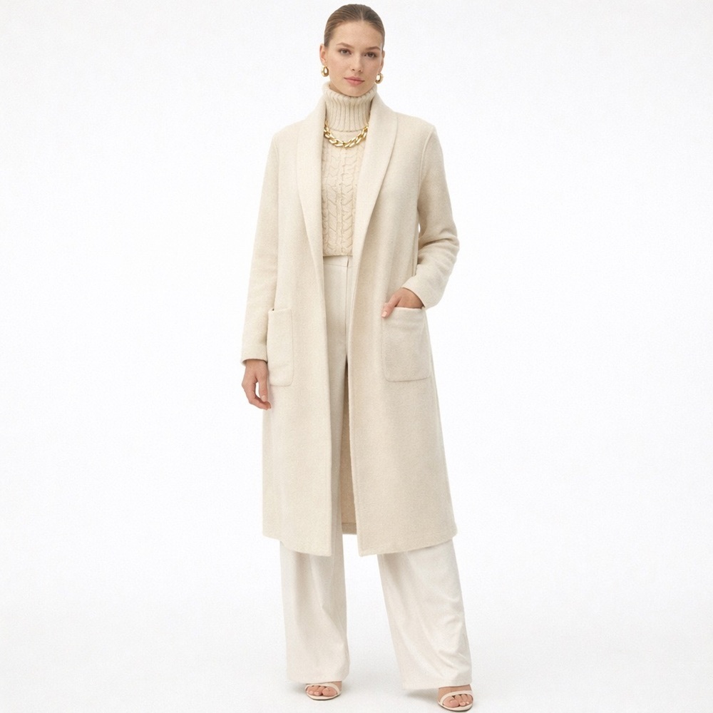 Babaton Aritzia Merino Wool Long Ivory Coat Minimalist Quiet Luxury Sz XS